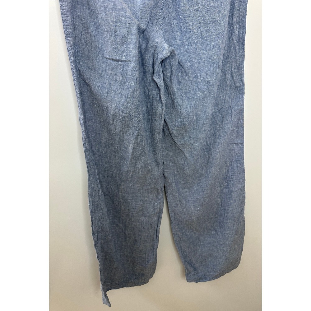 Athleta Cabo Linen Wide Leg Pants Chambray Blue Resort Beach Zip Pockets Size 4 - Picture 13 of 15